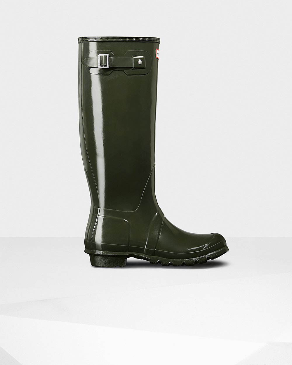 Bottes Hautes de Pluie Hunter Original Gloss Femme Vert Foncé Olive OECUIKP-93